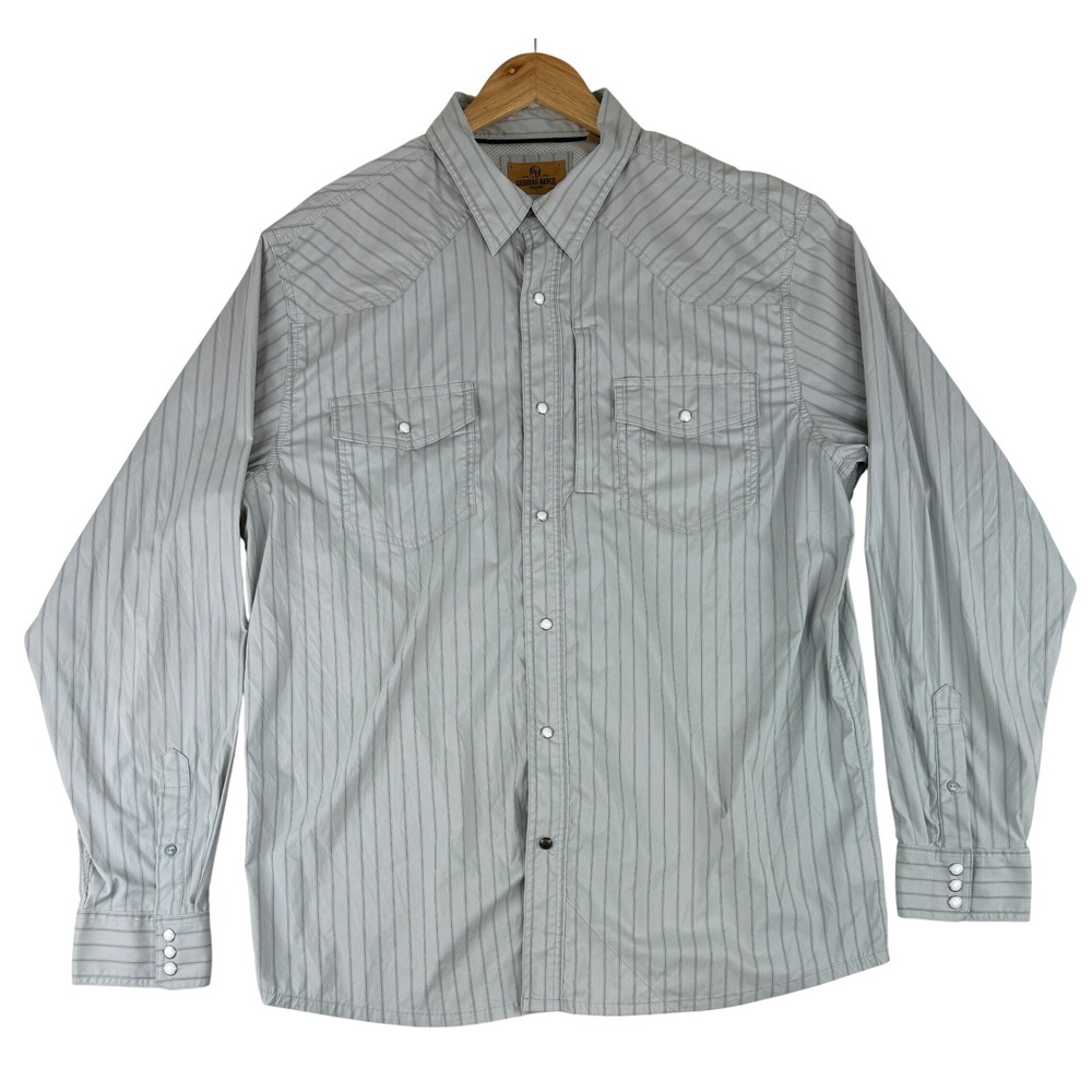 RedHead Ranch Western Snap Shirt Mens XL Gray Striped Vented Fishing Workwear